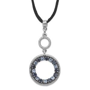 1928 Light & Dark Blue Crystal Double Circle Adj. 16" Satin Cord Necklace
